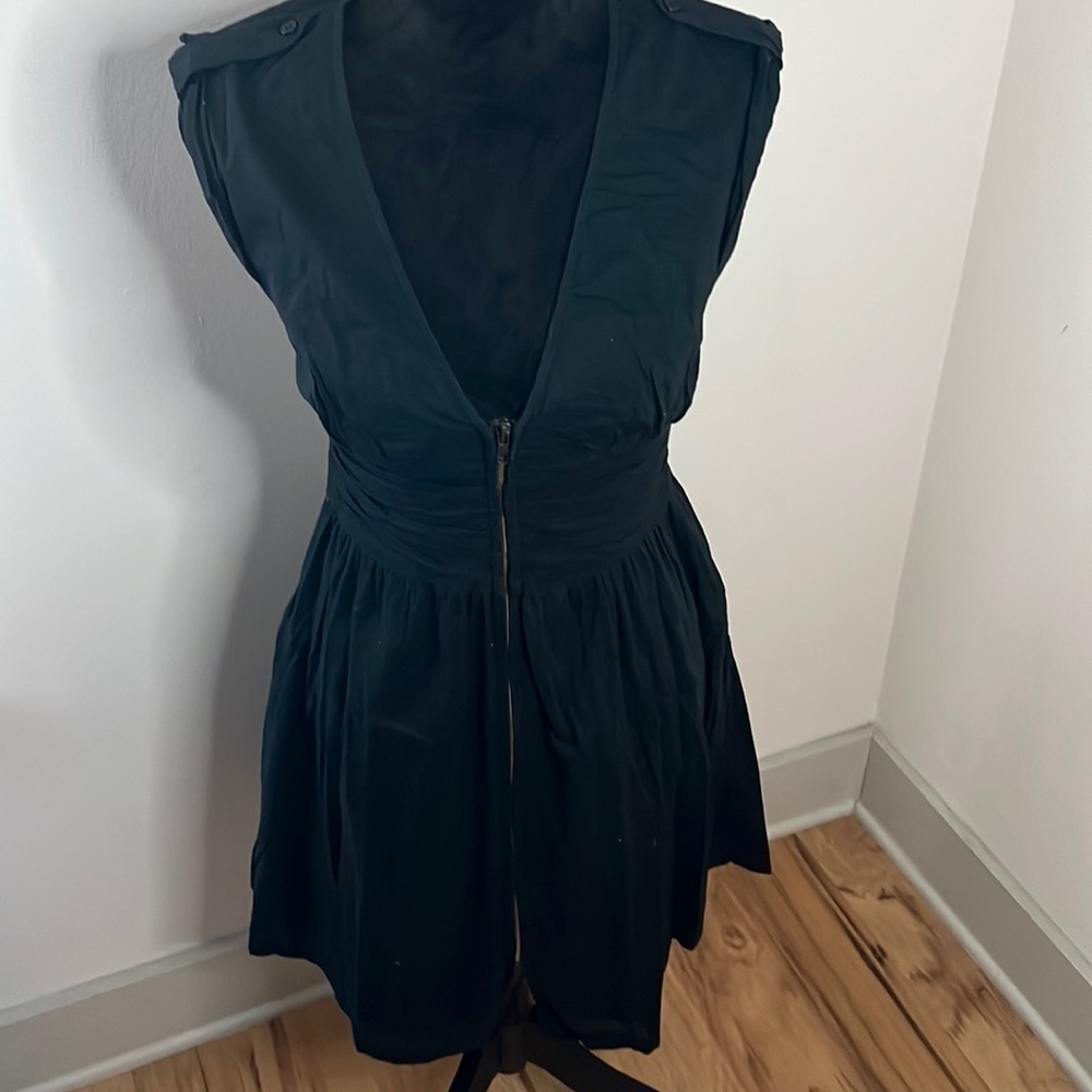 Kenneth Cole black front zipper pleated waist A line 100% cotton Sz XS